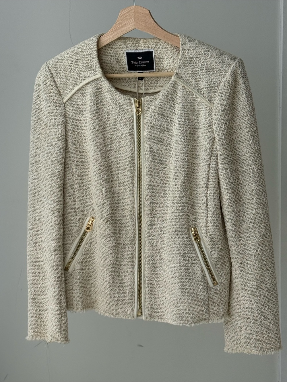 Juicy Coutoure Ivory Tweed Zip-Front Blazer